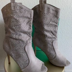 Rhinestone Grey Suede booties size 11.